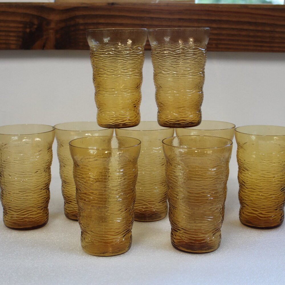 Vintage Fostoria “Congo” Amber Glass Tumblers – Set of 9